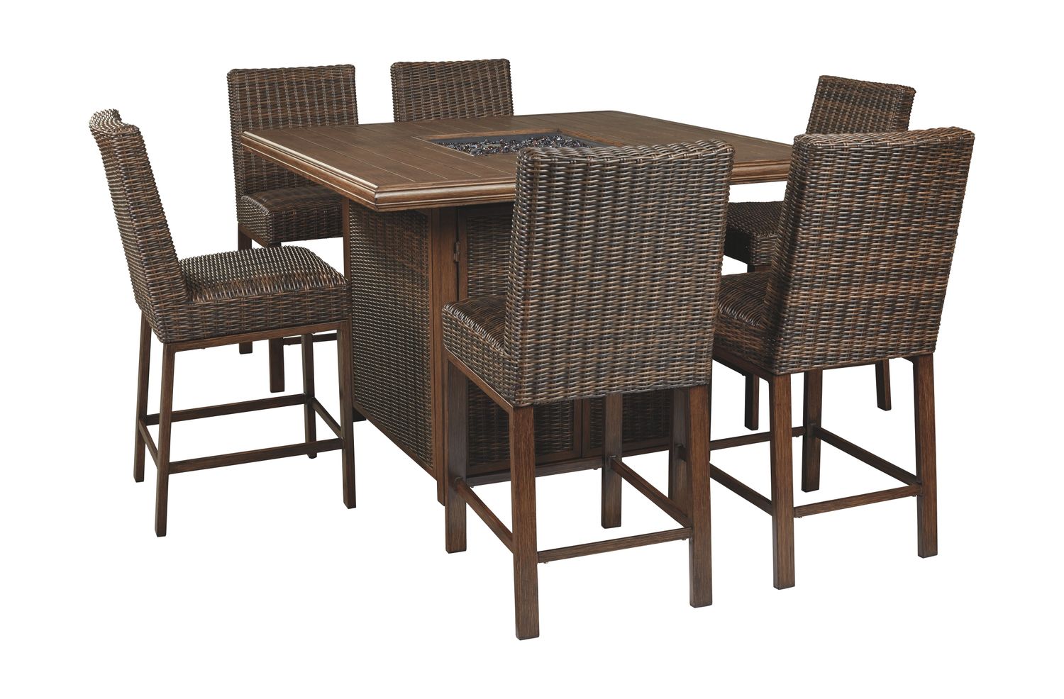 Paradise Trail - Medium Brown - 7 Pc. - Fire Pit Table, 6 Barstools