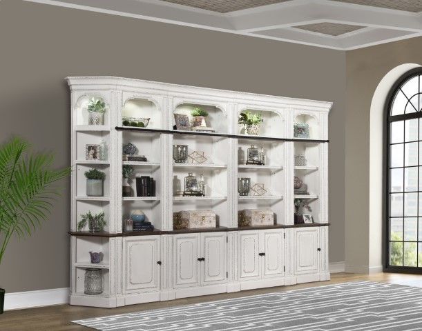 Provence - 6 Piece Modular Open Bookcase Library Wall - Vintage Alabaster