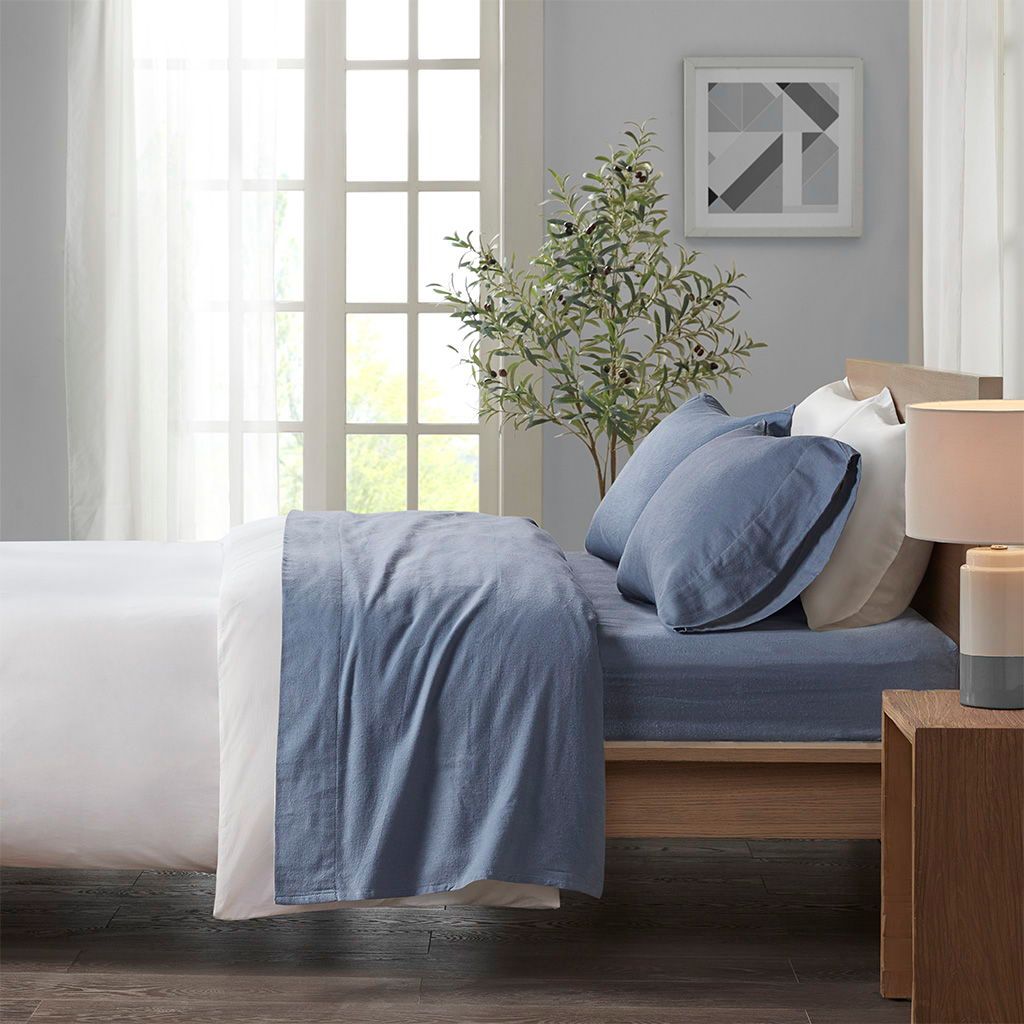 Queen Cozy Sheet Set - Blue Solid