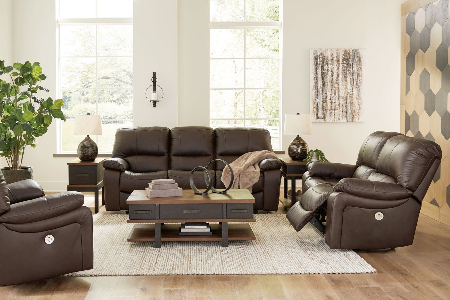 Leesworth - Dark Brown - 3 Pc. - Power Reclining Sofa, Loveseat, Rocker Recliner