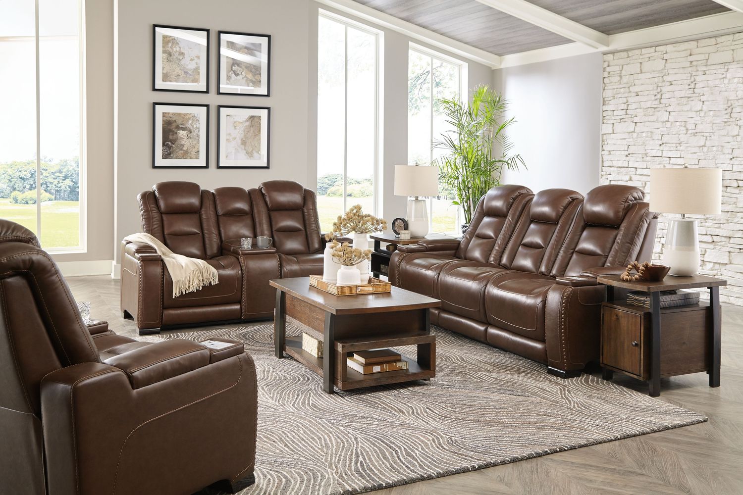 The Man-den - Mahogany - 3 Pc. - Power Sofa, Loveseat, Recliner