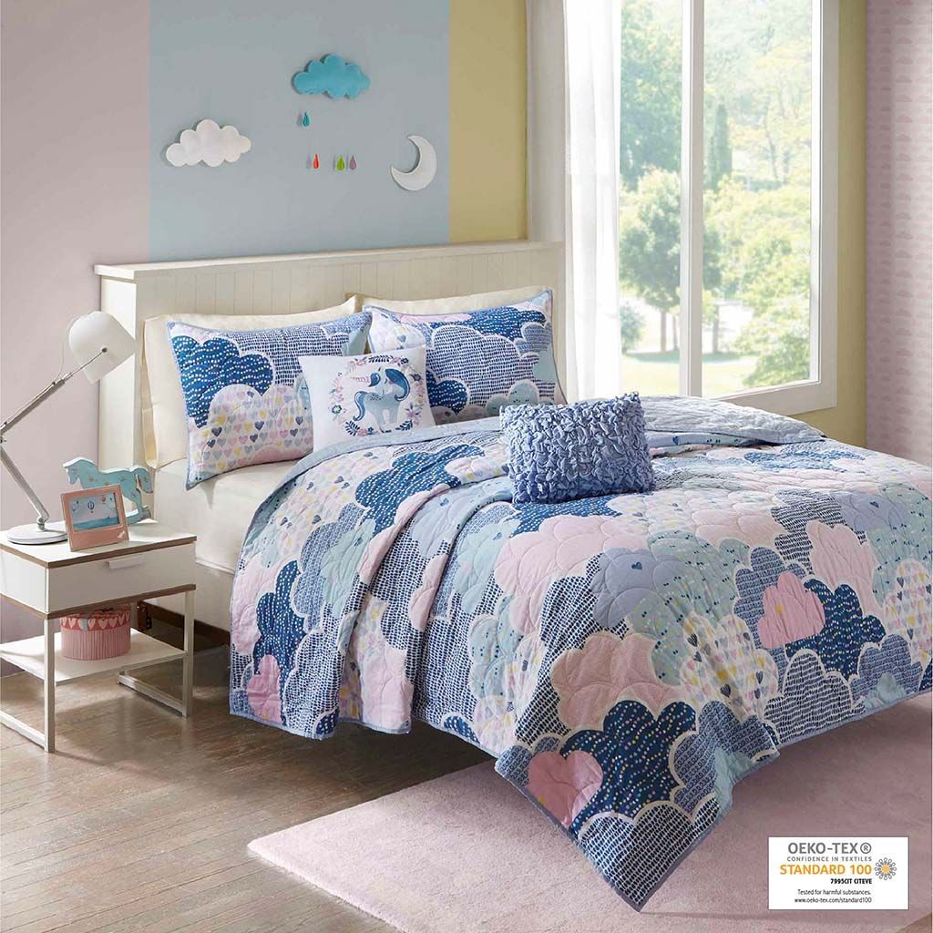 Cloud - Reversible Coverlet Cotton Set - Blue