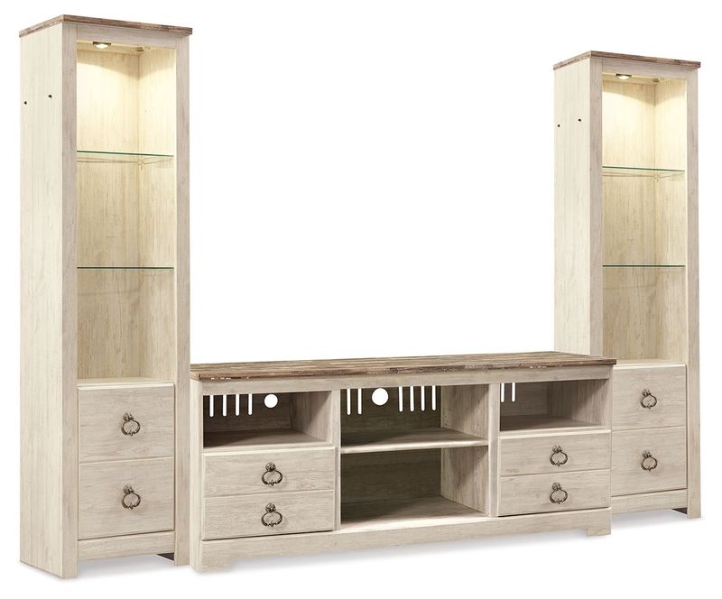 Willowton - Whitewash - 3-Piece Entertainment Center