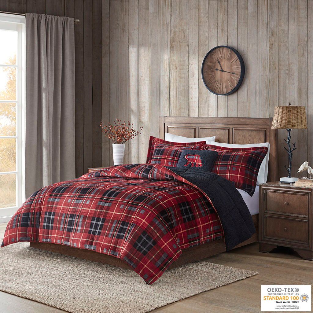 Alton - King Down Alternative Comforter Set - Red Plaid