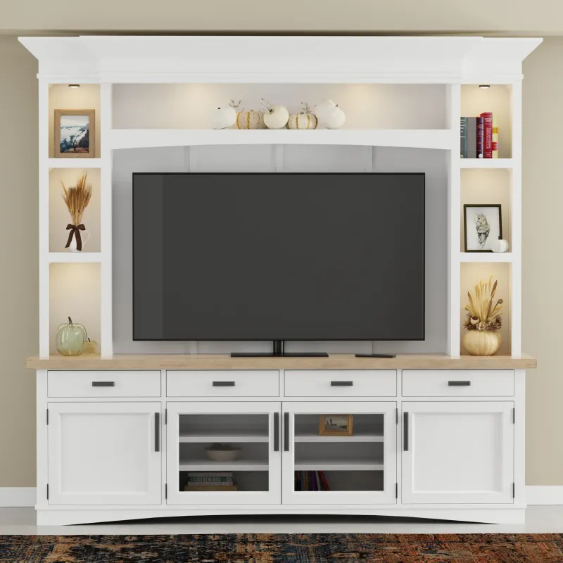 Americana Modern - TV Console with Hutch, Backpanel and LED Lights - Cotton