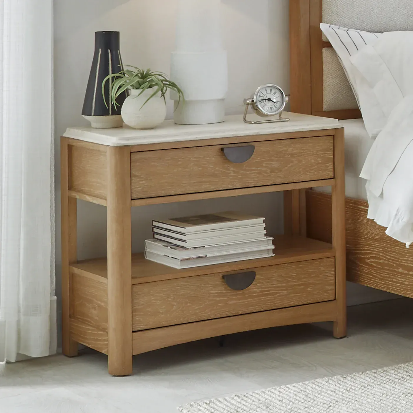 Escape - Bedroom 2 Drawer Nightstand - Glazed Natural Oak