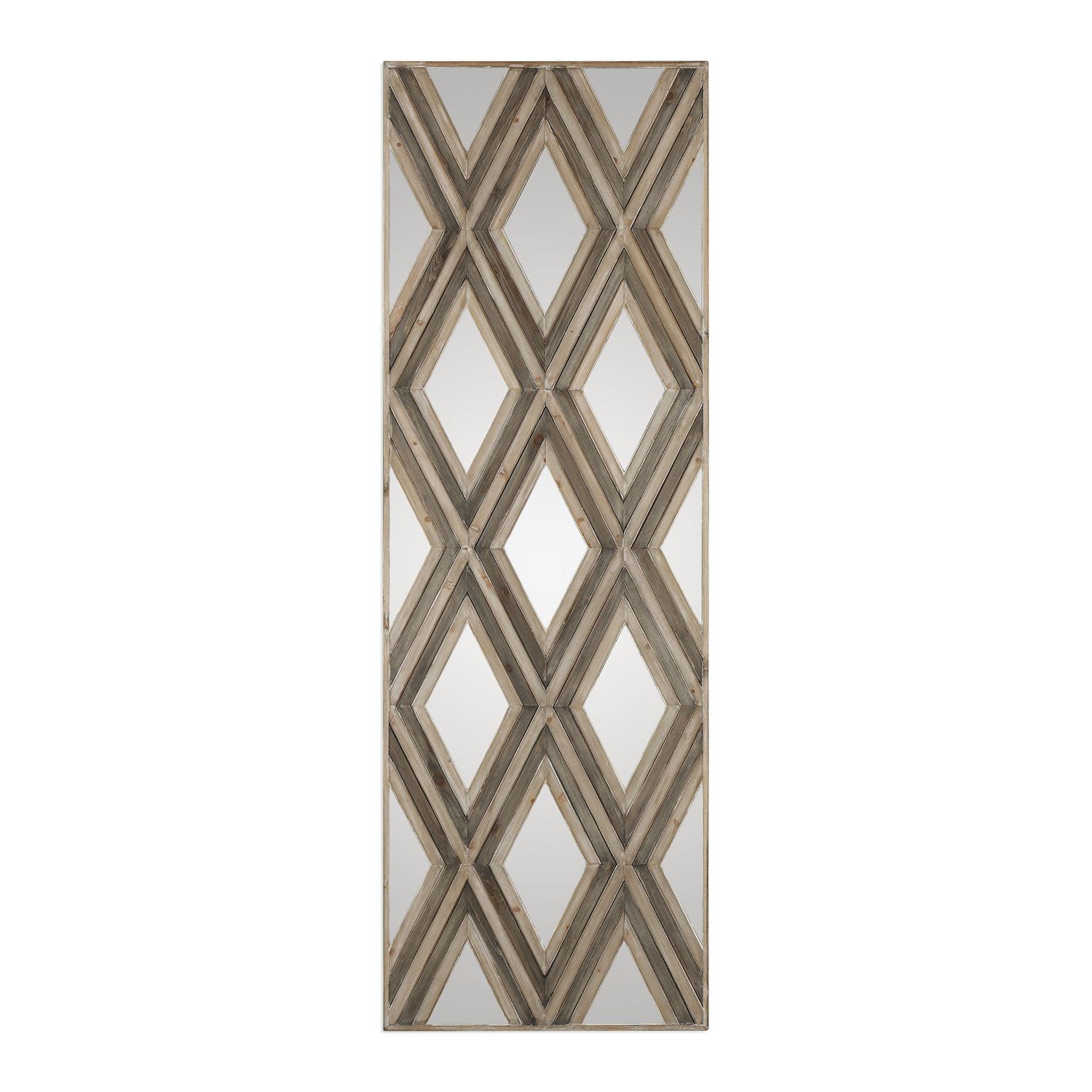 Tahira - Geometric Argyle Pattern Wall Mirror - Light Brown