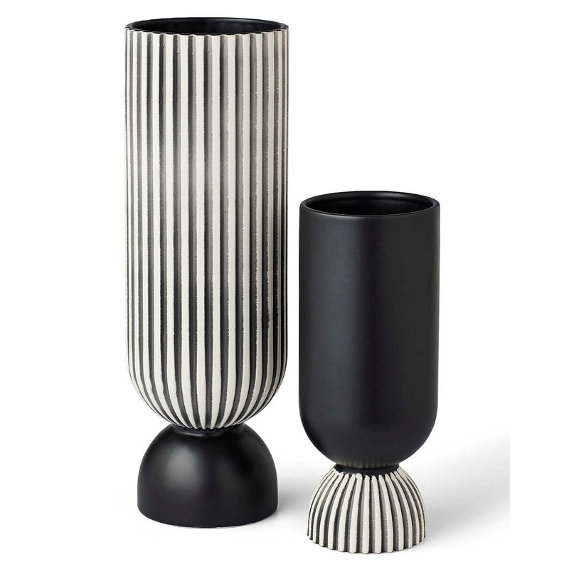 Channeled - Vases (Set of 2) - Black / White