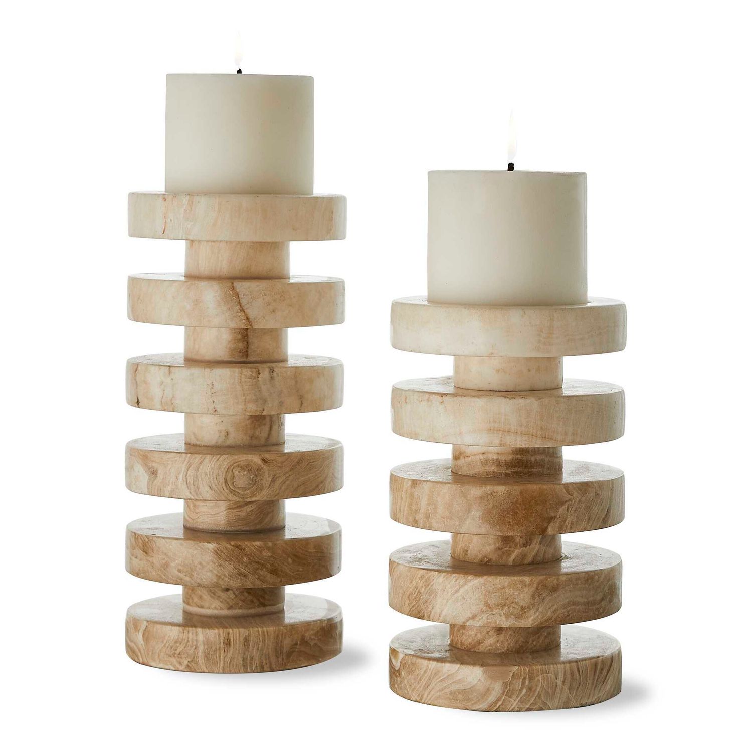 Emora - Pillar Candleholders (Set of 2) - Brown / White