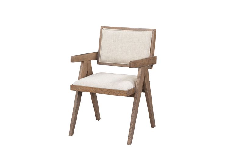 Dolton - Linen Blend Dining Arm Chair - Beige/Natural
