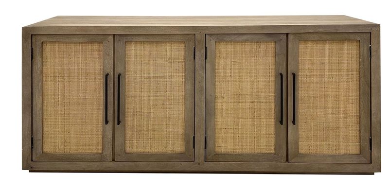 Jensen - Cane/Wood 4 Door Cabinet - Taupe