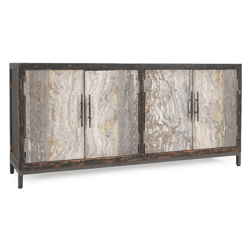 Lisbon - 4 Door Sideboard - Weathered Black/Travertine