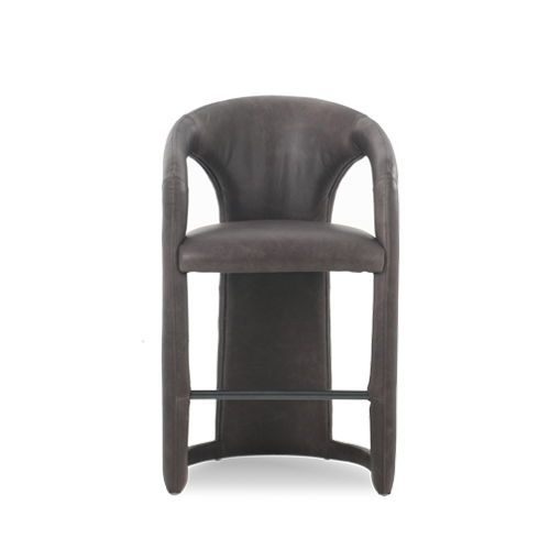 Archie - Distressed Leather Counter Stool - Charcoal