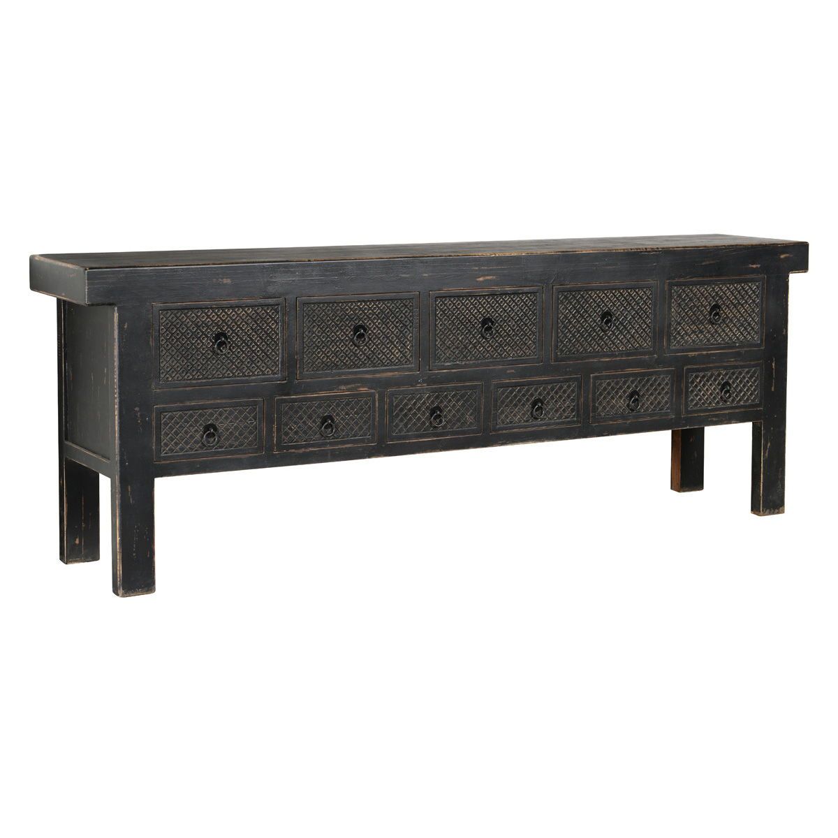 Lahey - 11 Drawer Console Table - Antique Black