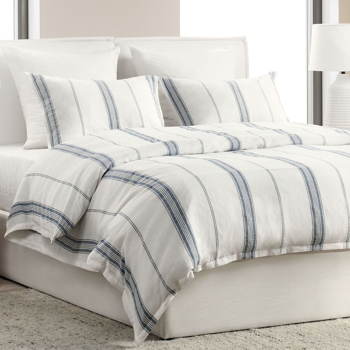 Jayson - Linen Cashmere 3 Piece Queen Set - Blue Stripe