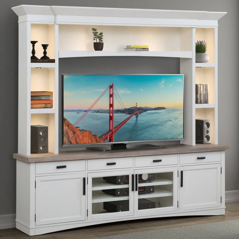 Americana Modern - TV Console with Hutch and LED Lights - Cotton