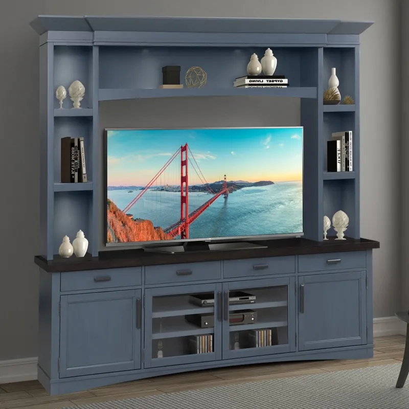 Americana Modern - TV Console with Hutch and LED Lights - Denim