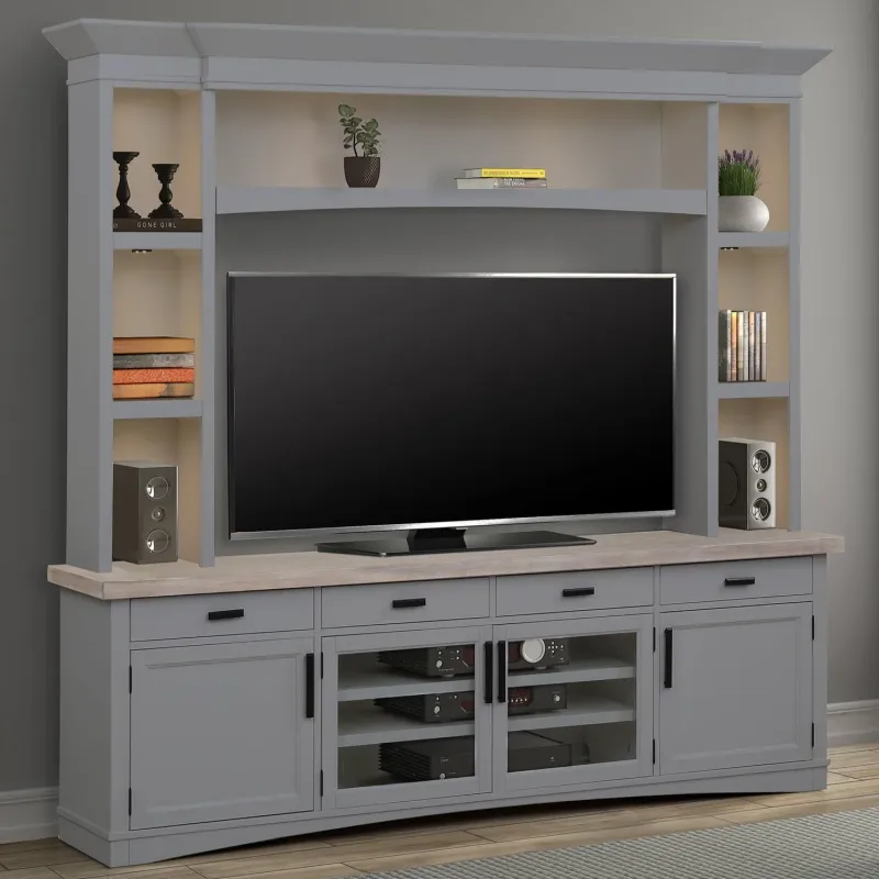Americana Modern - TV Console with Hutch and LED Lights - Dove