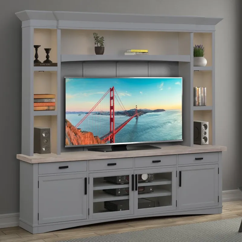 Americana Modern - TV Console with Hutch, Backpanel and LED Lights - Dove
