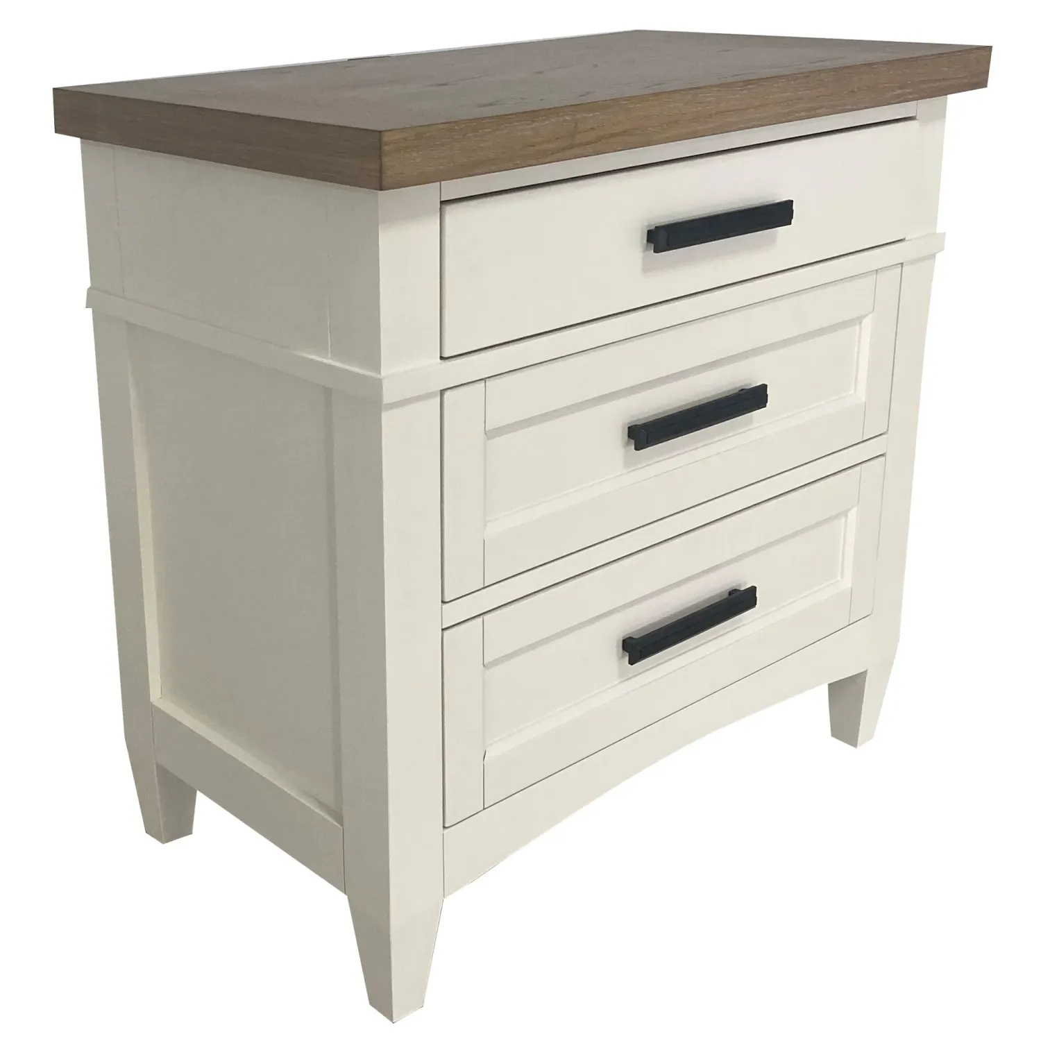 Americana Modern Bedroom - 3 Drawer Nightstand with Charging Station - Cotton
