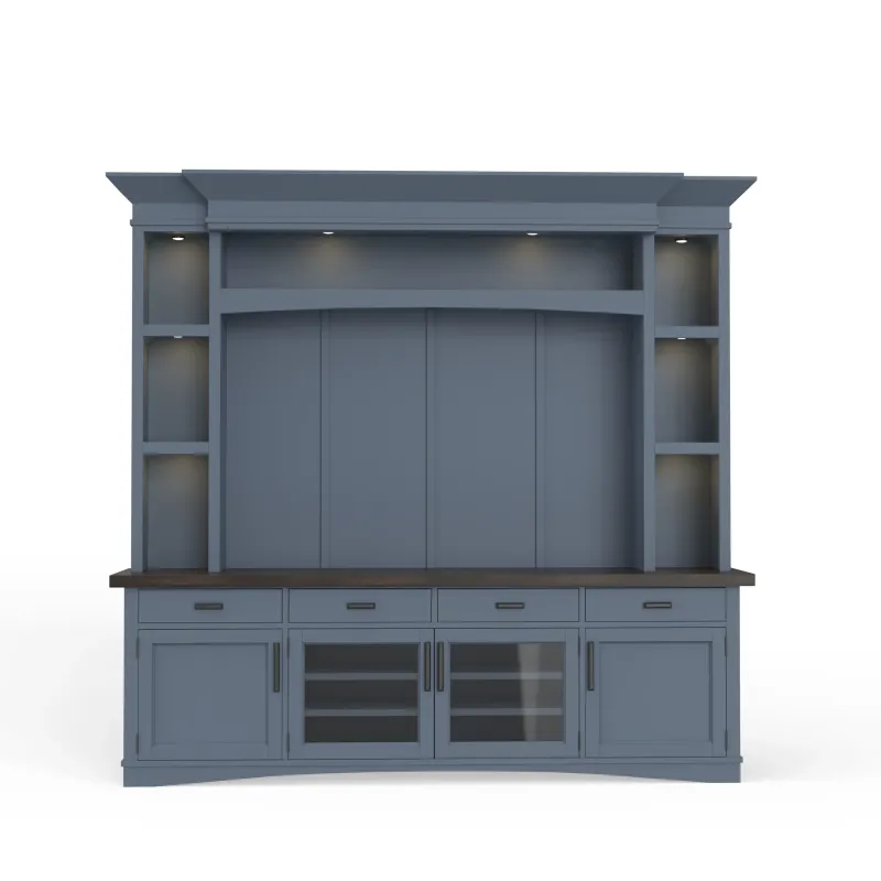 Americana Modern - TV Console with Hutch, Backpanel and LED Lights - Denim