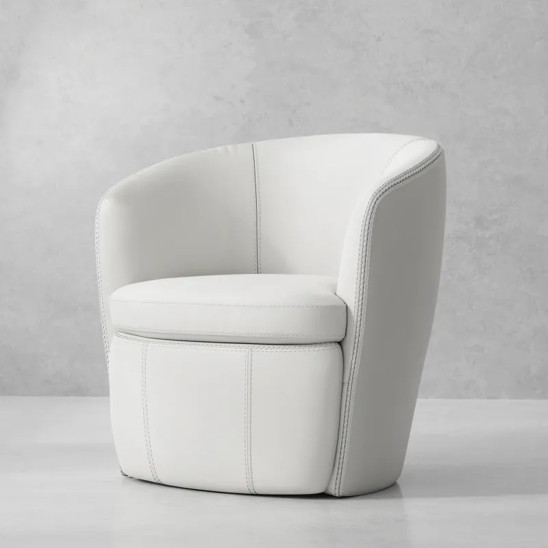 Barolo - 100% Italian Leather Swivel Club Chair - Snow