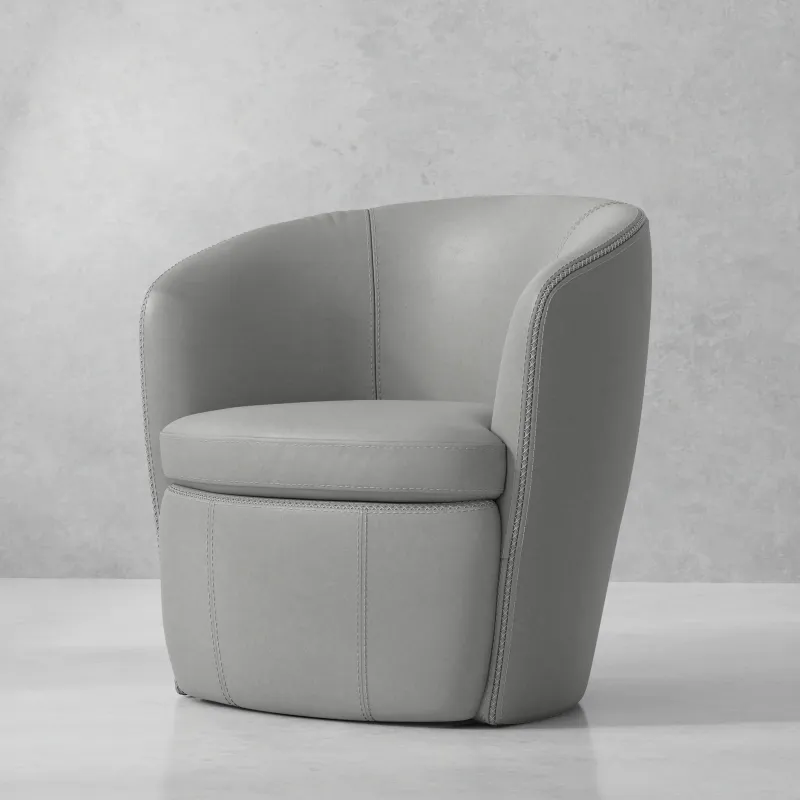 Barolo - 100% Italian Leather Swivel Club Chair - Steamboat Ice