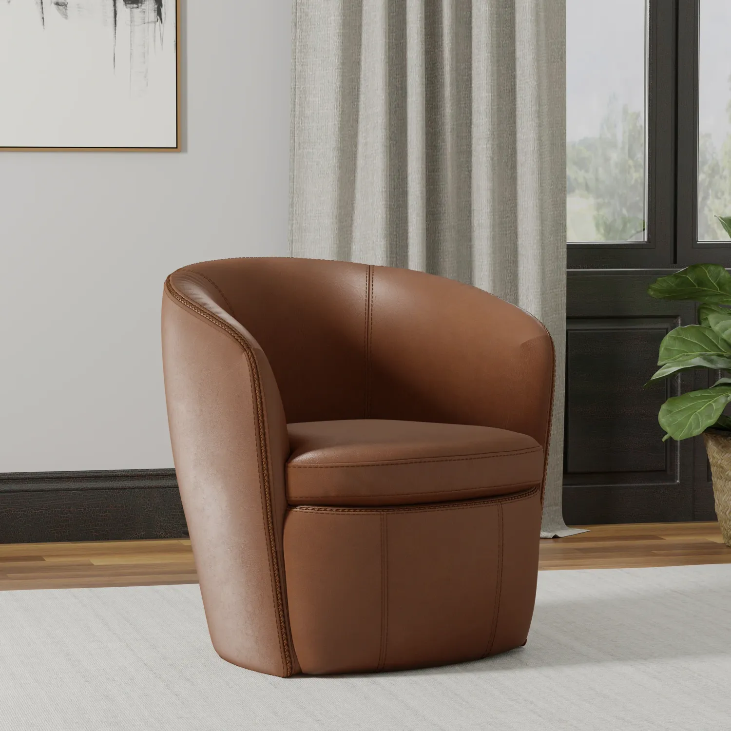 Barolo - 100% Italian Leather Swivel Club Chair - Vintage Whiskey