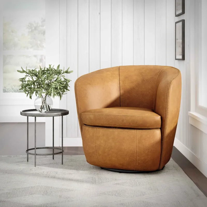 Barolo - Swivel Club Chair - VINTAGE CARAMEL