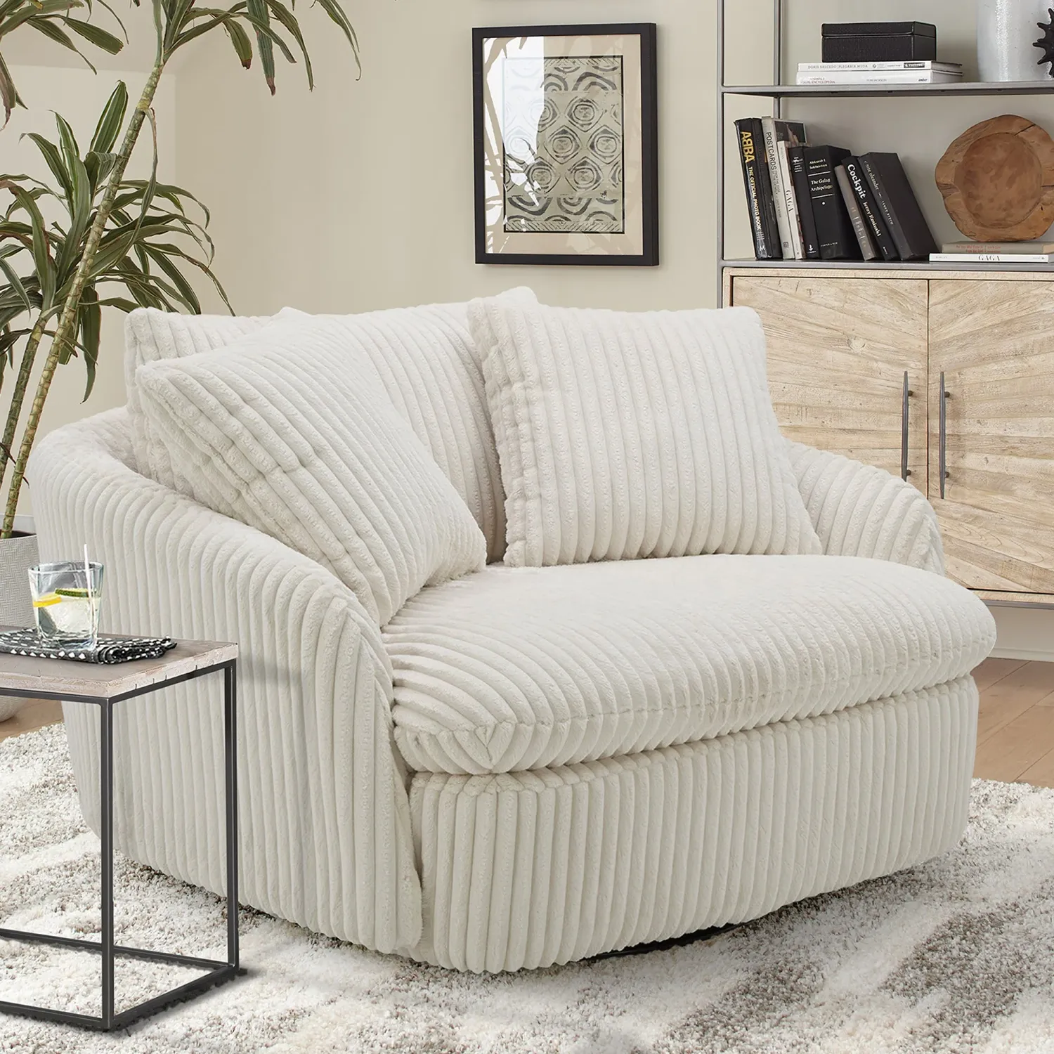 Boomer - Large Swivel Chair with 2 Pillows - Mega Ivory