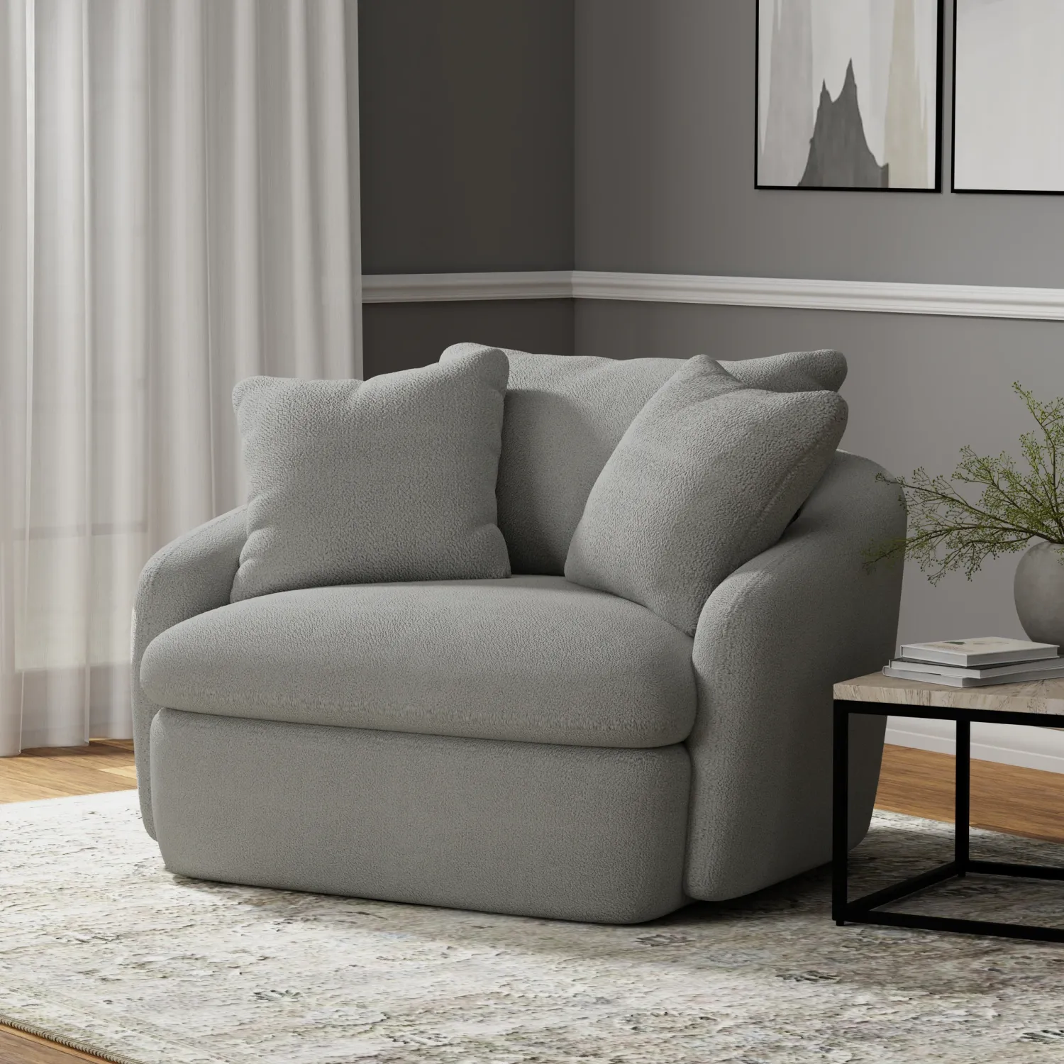 Boomer - Large Swivel Chair with 2 Pillows - Dame Dove Grey