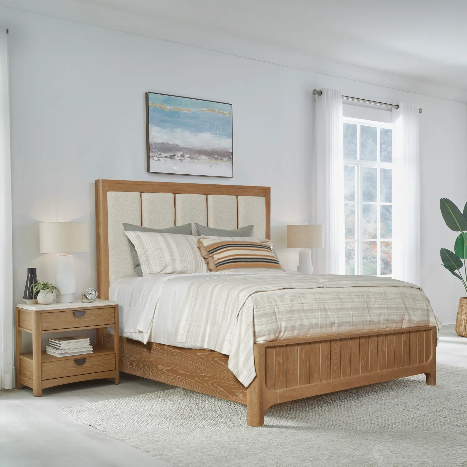 Escape - Bedroom Queen Panel Bed - Glazed Natural Oak