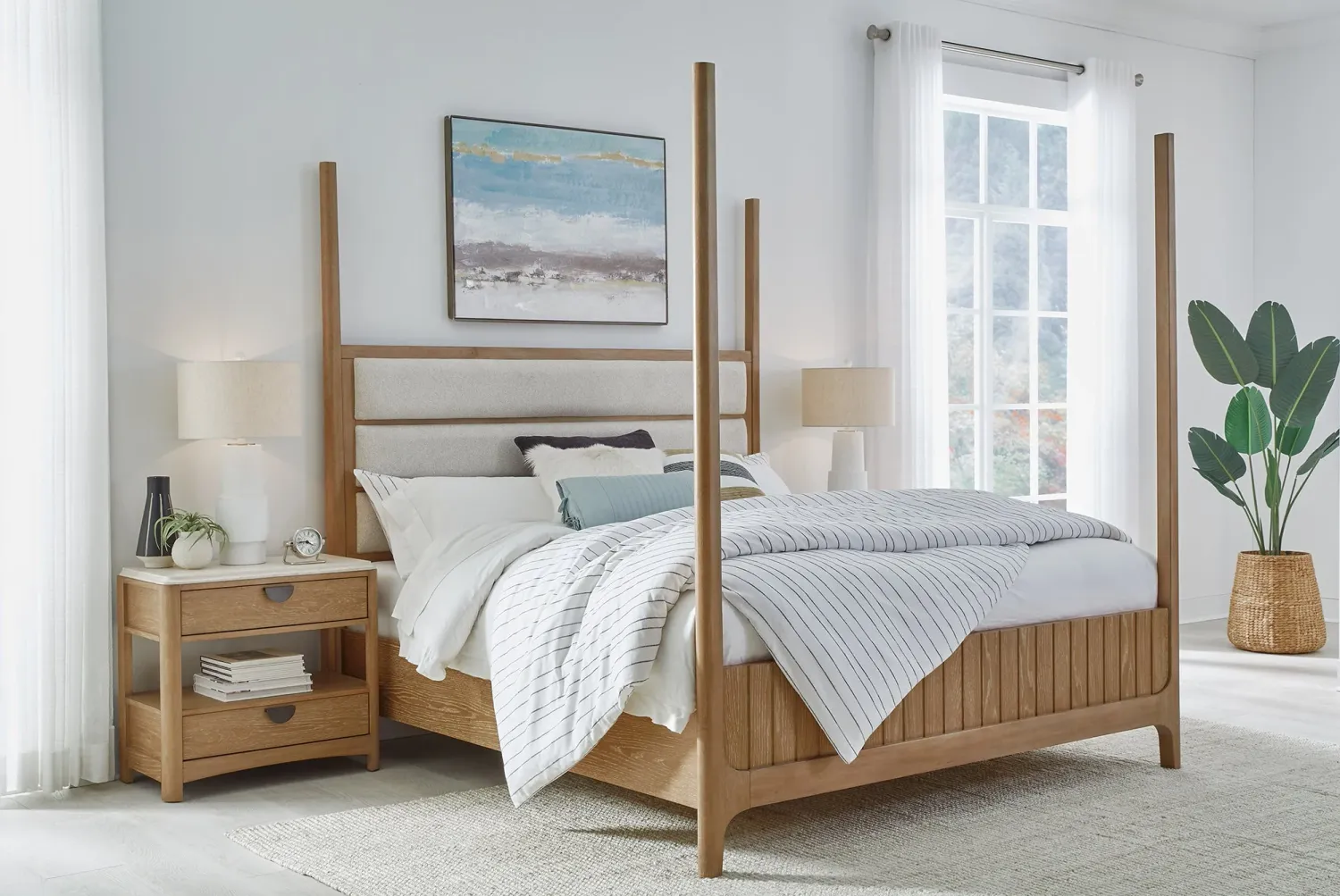 Escape - Bedroom King Poster Bed - Glazed Natural Oak