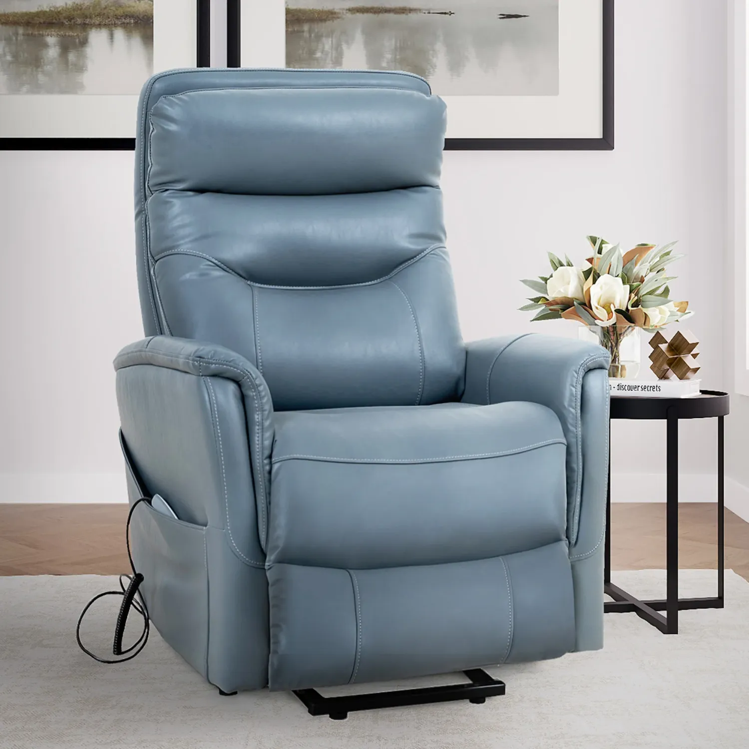 Gemini - Power Lift Recliner With Articulating Headrest - Softy Azure