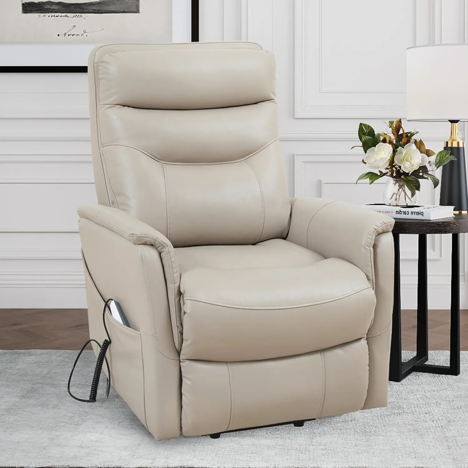 Gemini - Power Lift Recliner With Articulating Headrest - Softy Ivory