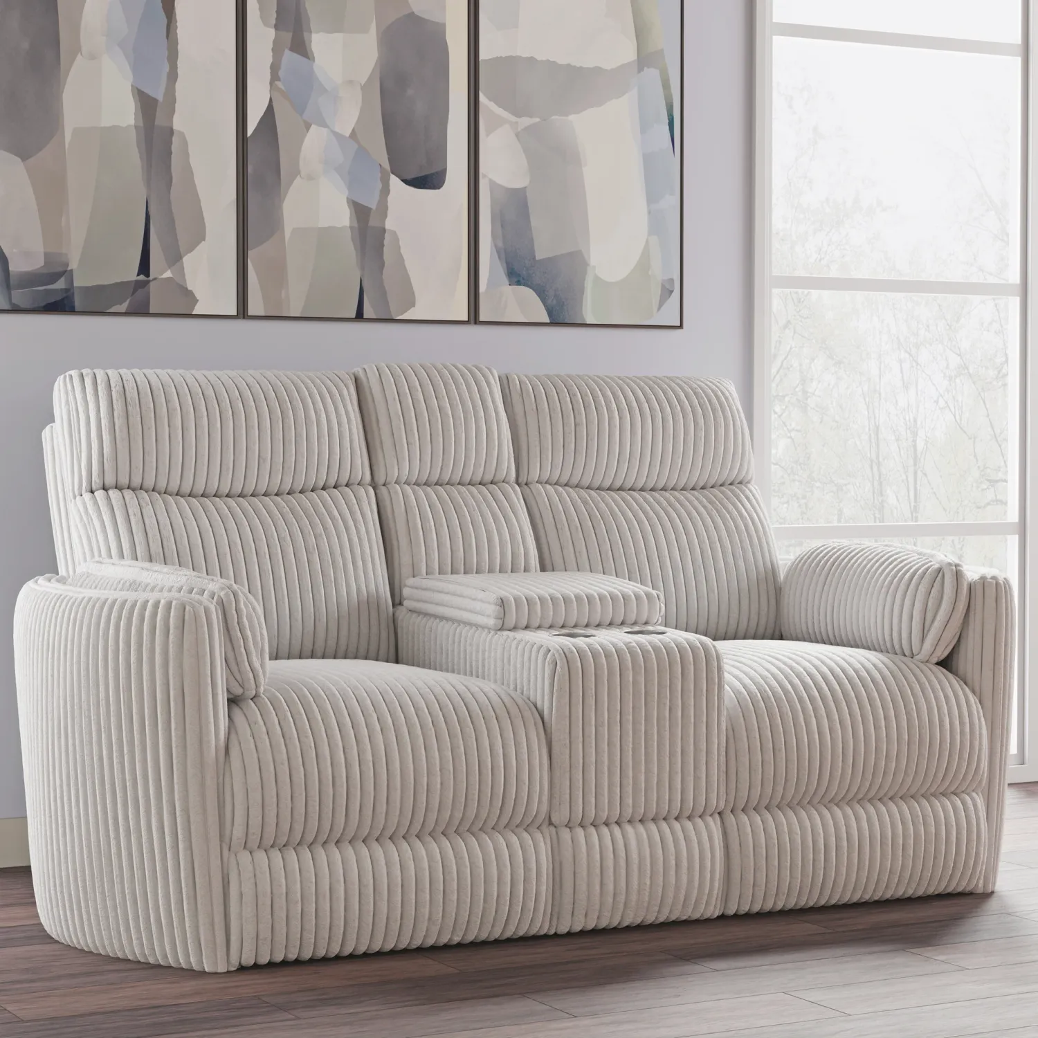 Radius - Power Glider Reclining Console Loveseat - Mega Ivory