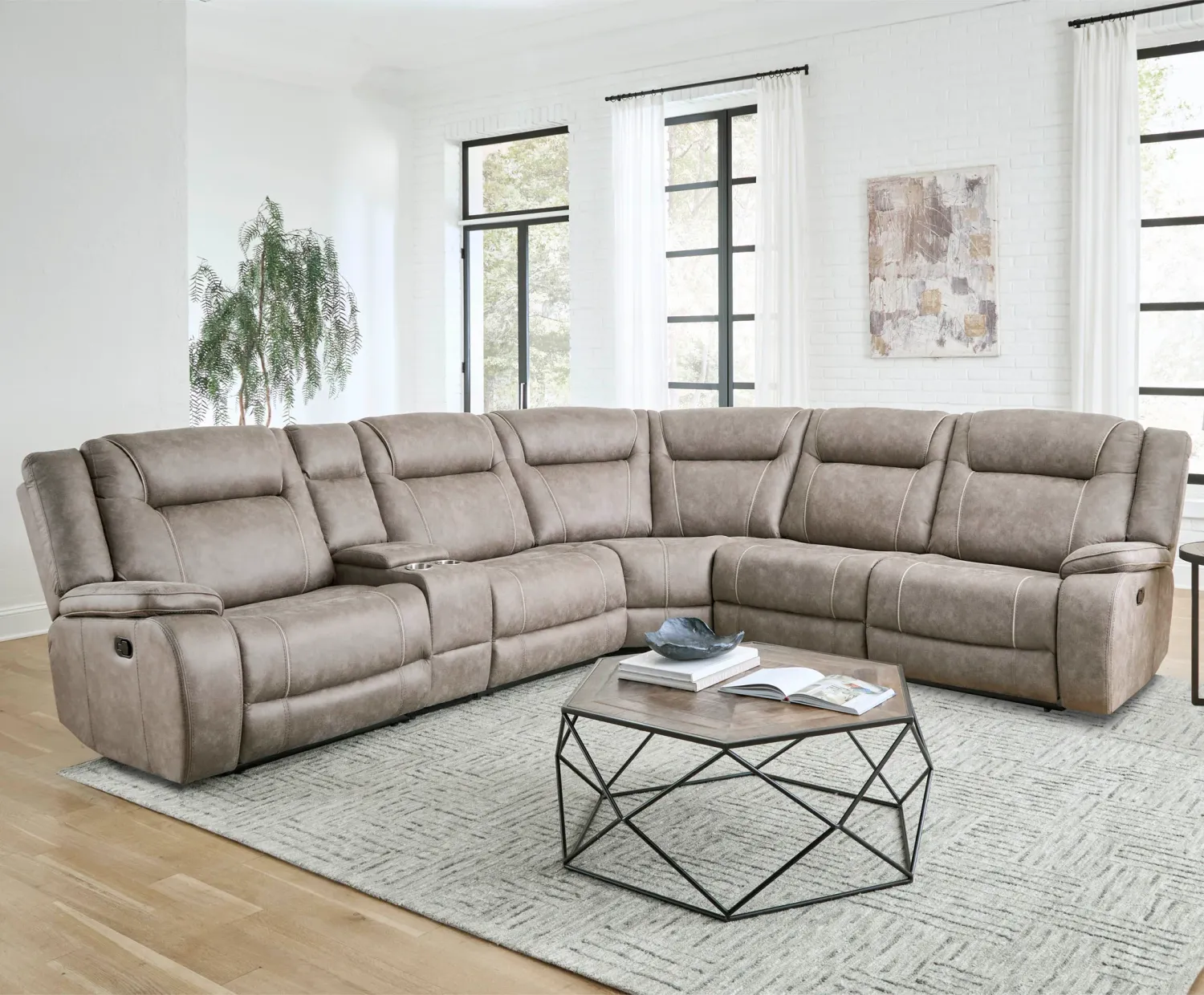 Blake - 6 Piece Modular Reclining Sectional And Entertainment Console - Desert Taupe