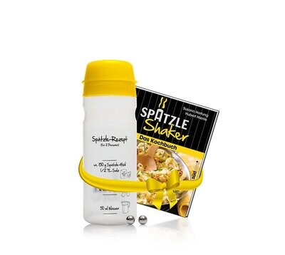 Spätzle-Shaker-Set GELB mit Original 2-Portionen-Spätzle-Shaker (675ml) + Spätzle-Shaker-Kochbuch