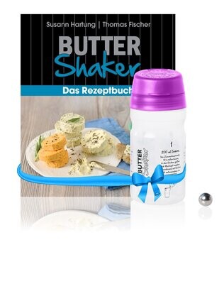 Starter-Set fürs Butter machen LILA mit Original Butter-Shaker gelb (325ml ) + Butter-Shaker-Rezeptbuch