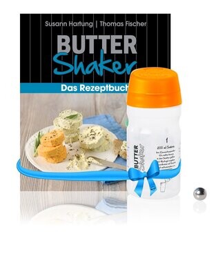 Starter-Set fürs Butter machen ORANGE mit Original Butter-Shaker gelb (325ml ) + Butter-Shaker-Rezeptbuch