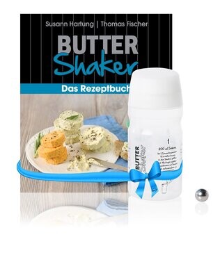 Starter-Set fürs Butter machen WEIß mit Original Butter-Shaker gelb (325ml ) + Butter-Shaker-Rezeptbuch