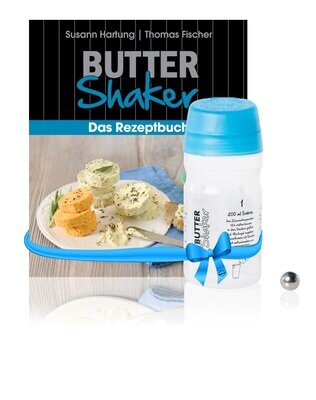 Starter-Set fürs Butter machen BLAU mit Original Butter-Shaker gelb (325ml ) + Butter-Shaker-Rezeptbuch
