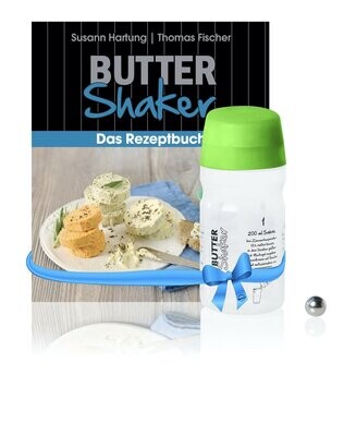 Starter-Set fürs Butter machen GRÜN mit Original Butter-Shaker gelb (325ml ) + Butter-Shaker-Rezeptbuch