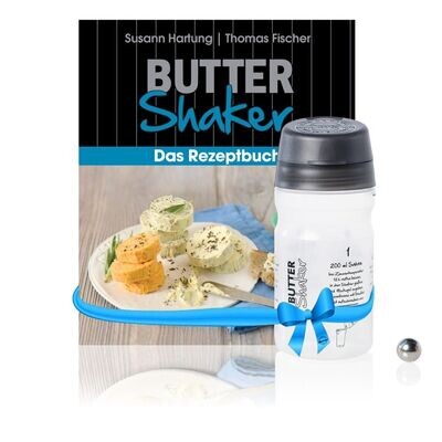 Starter-Set fürs Butter machen ANTHRAZIT mit Original Butter-Shaker gelb (325ml ) + Butter-Shaker-Rezeptbuch