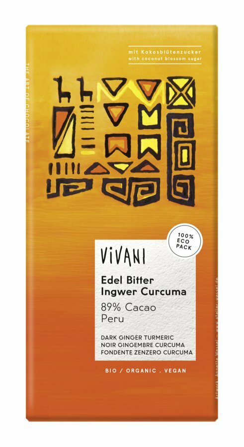 Chocolat Peru Edel Bitter 89 % Cacao mit Ingwer &amp; Curcuma - 80gr