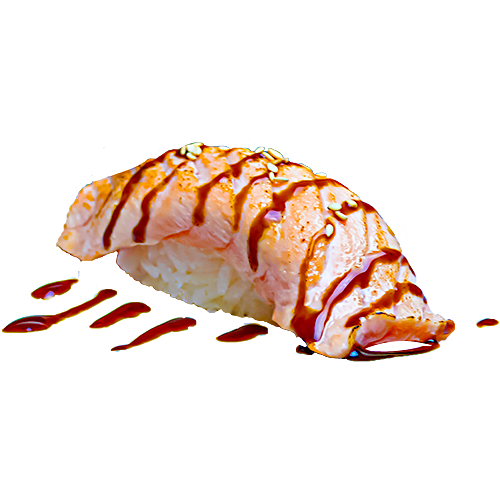 Flamed sake nigiri