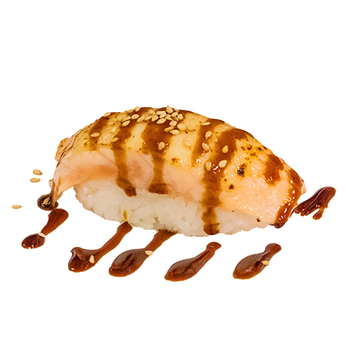 Flamed sake cheese nigiri