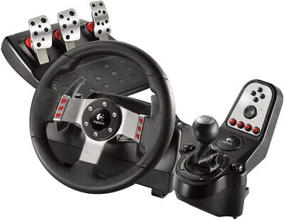 Logitech G27 vairas su pedalais ir bėgių perjungėju