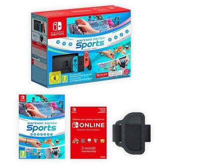Nintendo Switch konsolė (su Neon Red ir Neon Blue Joy- Con) + NW Sports + 3 mėn. prenumerata