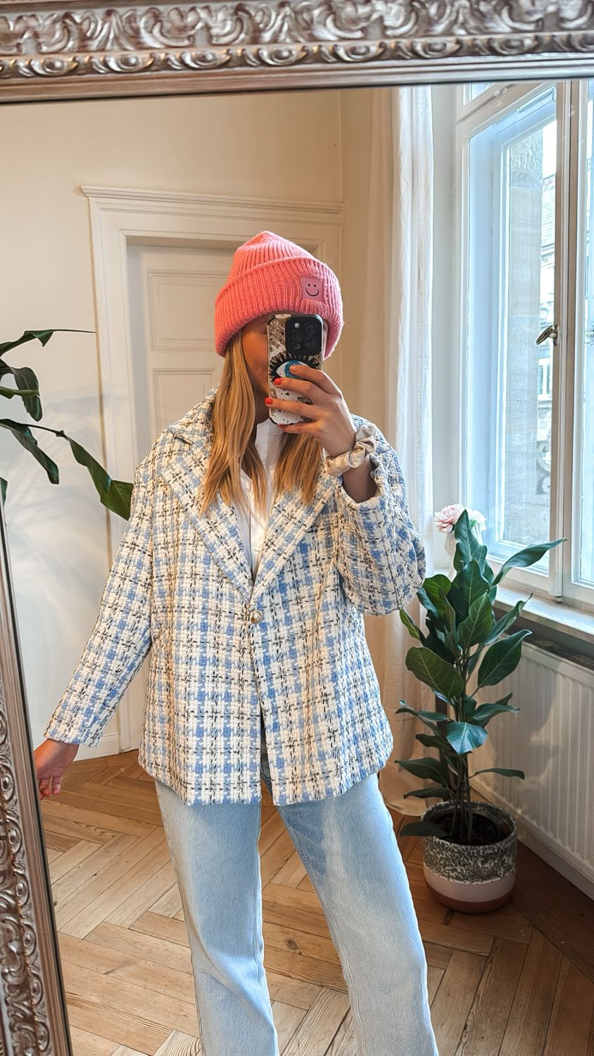 Karo Jacke hellblau